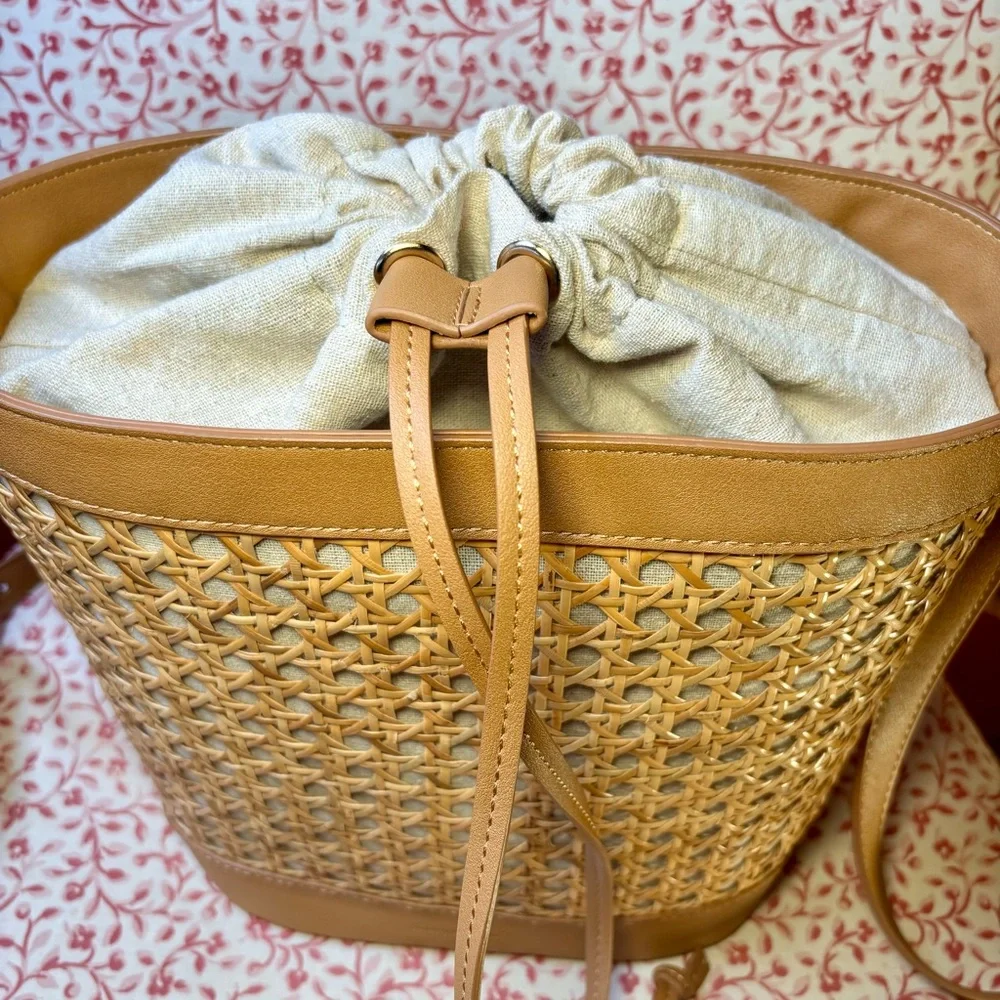 Tommy Bahama Woven Rattan Bucket Shoulder Bag - Picture 3 of 7